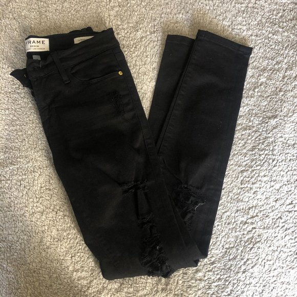 FRAME DENIM BLACK DISTRESSED SIZE 24 - Picture 1 of 6